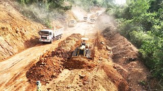 Amazing Mountain Road Building Technology Strong Power Bulldozer KOMATSU D58P Pushing Clearing Stone