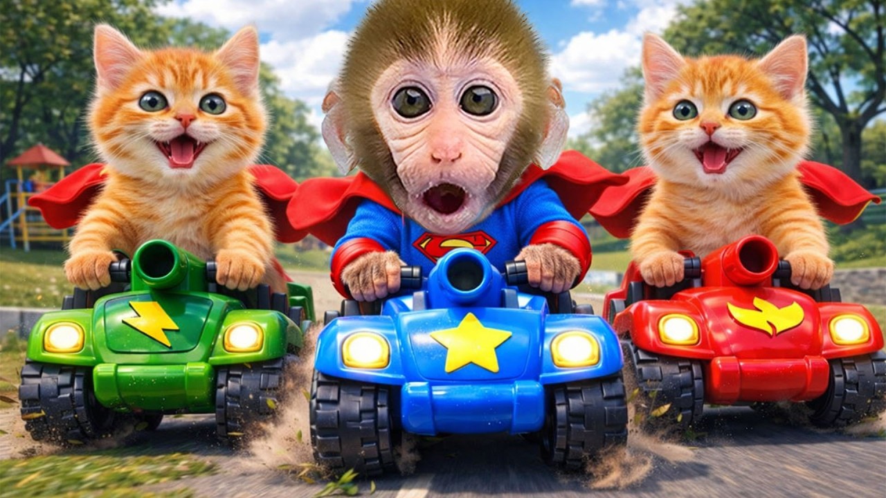 Macaco BonBon e o gatinho vão até a floresta para consertar o caminhão do urso