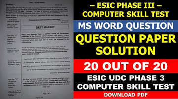 ISRO UDC COMPUTER SKILL TEST PHASE 3 MS WORD 20 OUT OF 20 SHORTCUT METHOD | ESIC UDC PHASE 3 MS WORD