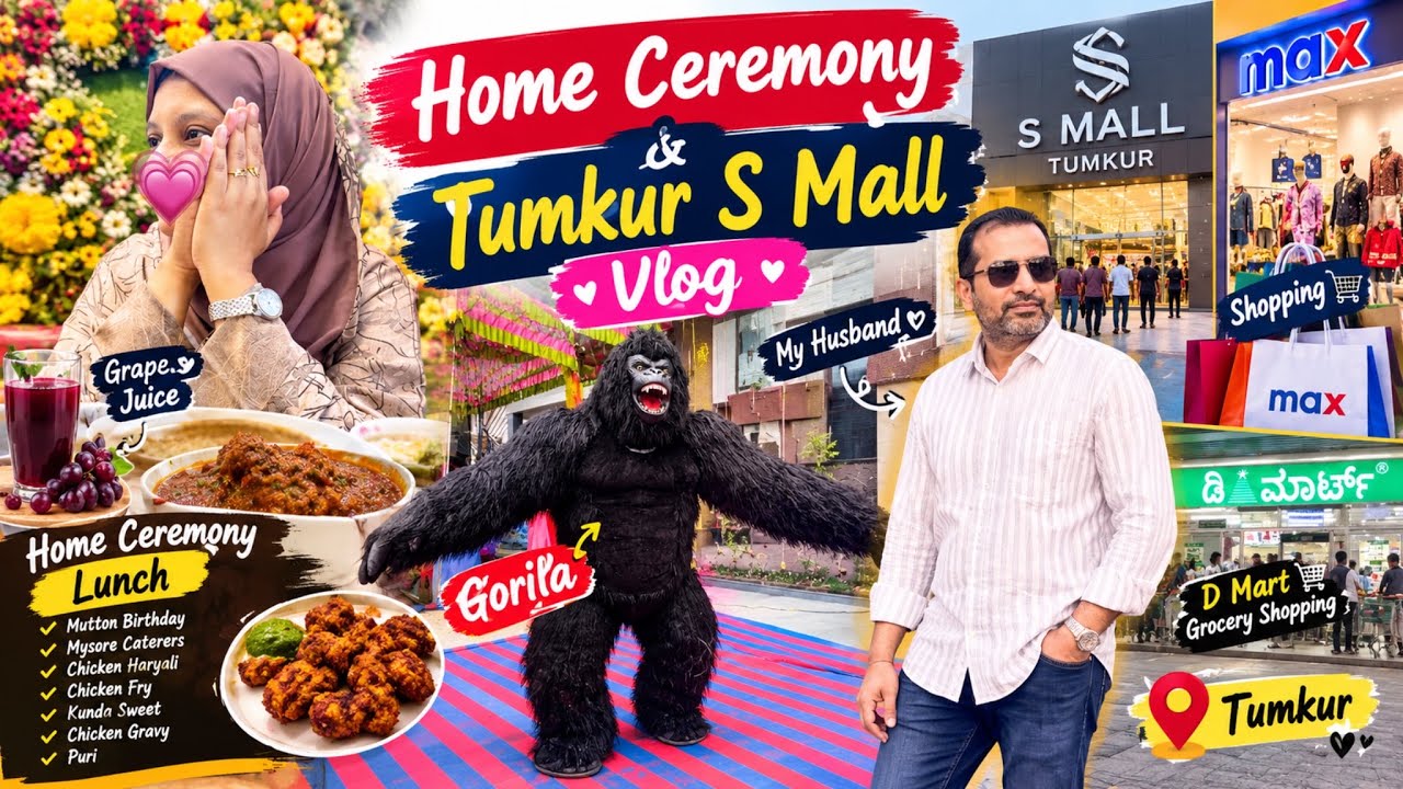Grand Home Ceremony + Tumkur Shopping 🛒 | S Mall Grocery Haul | Full Day Family Vlog
