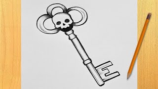 Gothic Skeleton Key Tattoo Design | Ornate Dark Aesthetic Art Drawing