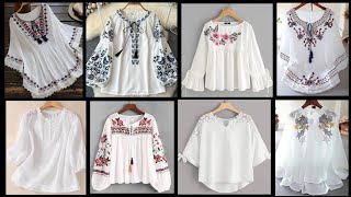 Simple & embroidered White top designs | White Top designs for girls | Short frocks designs screenshot 2