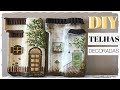 DIY TELHAS DECORADAS CASINHAS - Artesanato e Decoração usando STENCIL OPA e papel para decoupagem