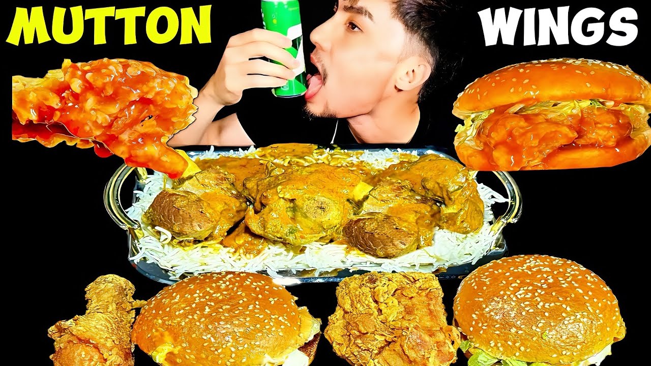 Eating Mutton Curry Challenge😲 With Rice Zinger Burger Chicken Broast ...