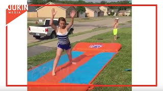 Girl Faceplants After Split Attempt On Slip And Slide