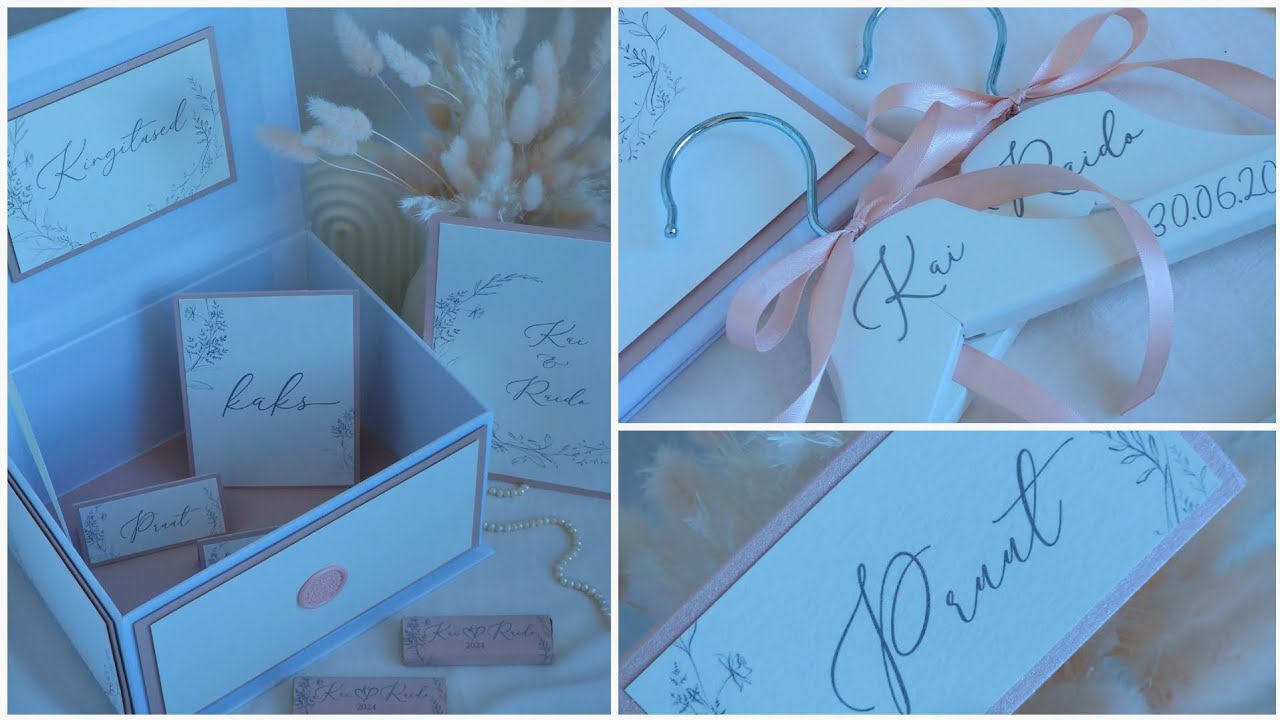 Käsitöö pulmatooted: kutsed, kingilaegas, kohakaardid, lauanumbrid, istumisplaan, nimelised pokaalid