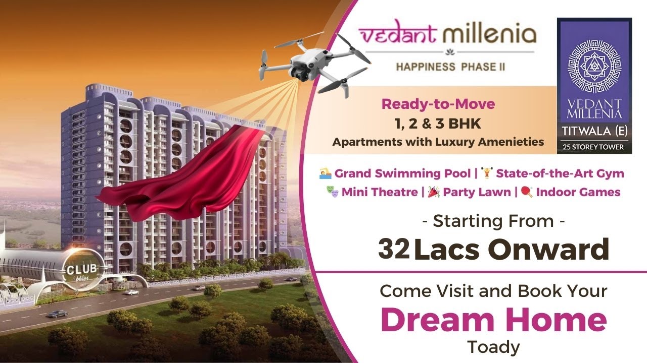 Tharwani Vedant Millenia Titwala | Drone View, Clubhouse & 1 & 2 BHK Flat Tour | Call 7021988393