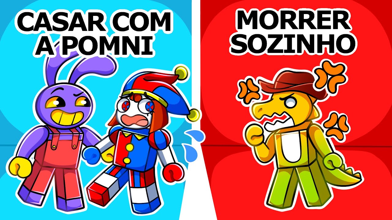 Jax Pomni e Gummigoo em ESCOLHA UM LADO no Roblox