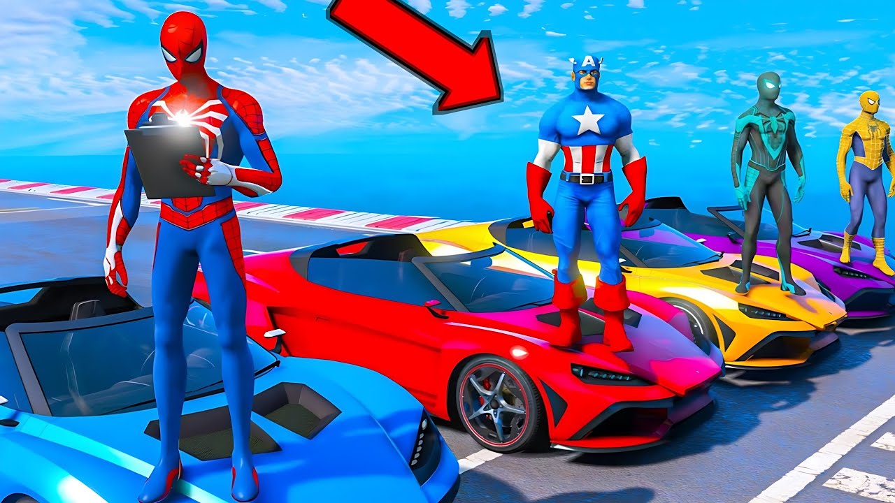 Spiderman Racing SPIDERMAN CARS Racing Mega MULTI Ramp Challenge! SUPERHEROES Epic Stunt ...