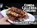 Pinchos de pollo receta : como hacer brochetas de pollo - comida callejera coreana