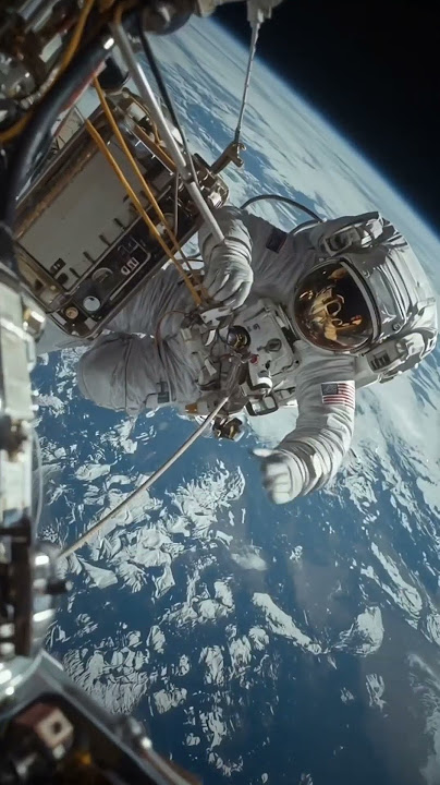 AI-generated NASA astronaut spacewalk: tethered to the ISS with Earth below. #AIVideo #SpaceTech