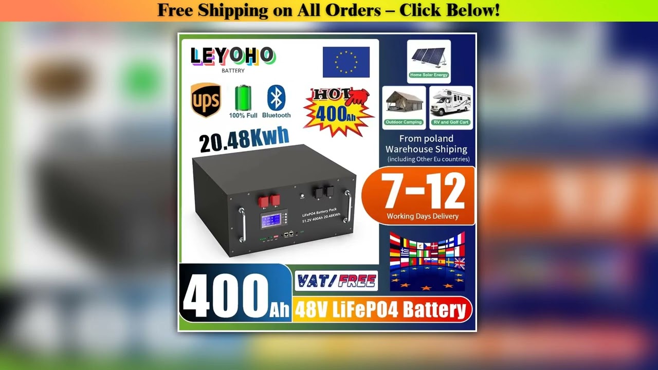 48V 400Ah LiFePO4 Battery Pack 20Kwh 6000+ Cycles 51.2V 100Ah 120Ah 150Ah 200Ah 300Ah Lithium
