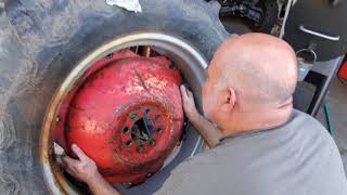 1956 Massey Ferguson TO35 tractor work continues. New valve stems and flip the rear tires