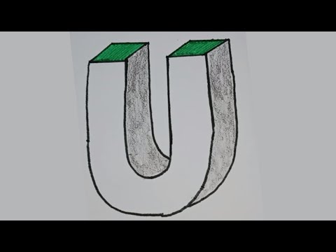 3D letter U drawing easy step by step | How to draw 3d letter U on paper-