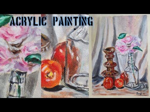 Still life acrylic painting step by step /how to draw acrylic colour # ...