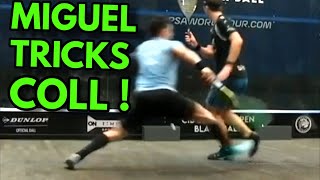 SQUASH. Miguel Rodriguez tricks Coll with clever body feint!
