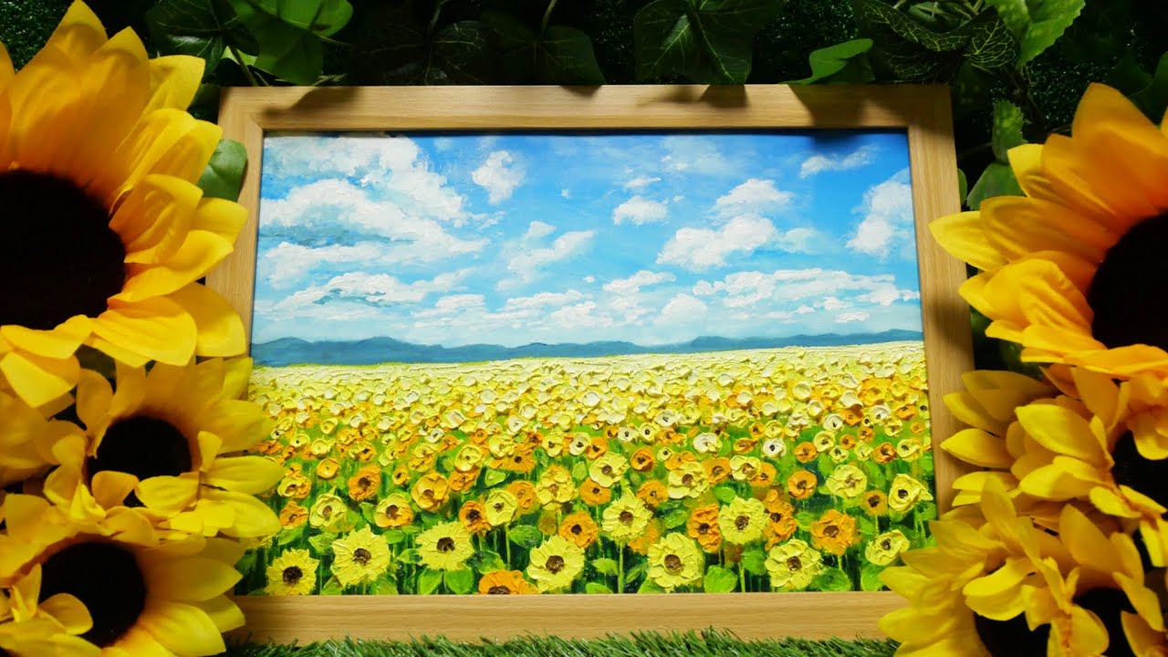ひまわり畑と虹　油彩画　画像無し ひまわり畑と虹 写真素材 [ 4123927 ] - フォトライブラリー