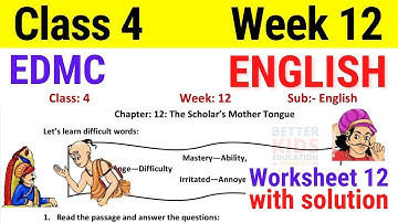 EDMC Class 4 English Week 12 Worksheet 12 अंग्रेज़ी सप्ताह 12 || class 4 edmc worksheet 12 Week 12