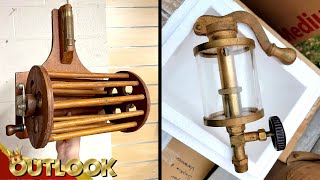 What Is This MYSTERIOUS Wooden Item With A Wheel That Spins And Brass Item With A Glass Compartment?
