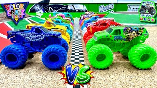 Toy Diecast Monster Truck Racing Tournament | 16 COLOR CRAZE MONSTER JAM Trucks REVED UP & REVISED