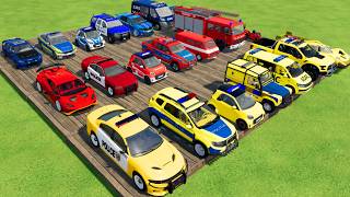 TRANSPORTING CARS, AMBULANCE, POLICE CARS, FIRE TRUCK OF COLORS! WITH TRUCKS! - FS 22