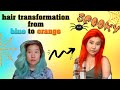 Dying my hair from blue to ORANGE 🕸️🧡