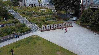 4K Drone Footage of Aberdeen City, Marischal college, Sheriff Courts, Union Street, Union Gardens