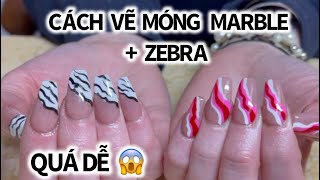 Cách vẽ móng marble Vân đá và zebra trên móng gel | Nails Thanh Tâm Cuộc Sống ở Mỹ