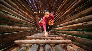 Survival Girl Living Off Grid Build Most Wooden Tree House 10 Meters High From The Ground Use Hands