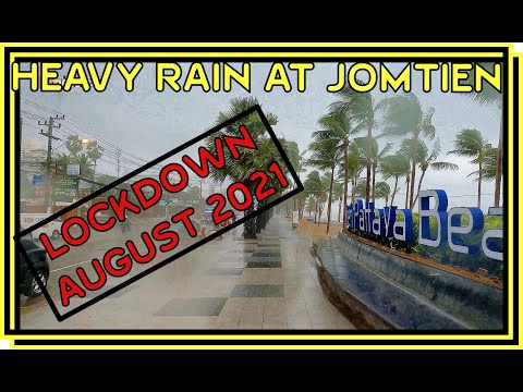 Heavy Rain at Jomtien Beach Road Pattaya Thailand August 2021 4K Ultra HD