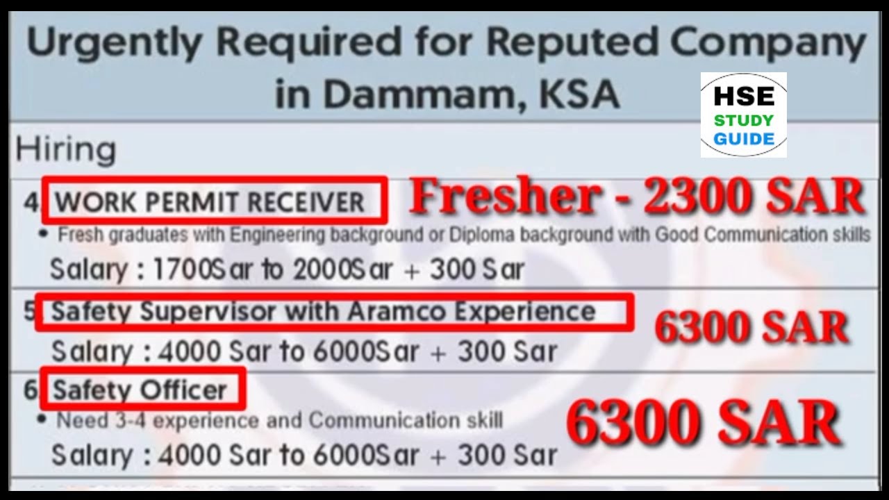 Safety Officer Urgently Required in Dammam, KSA Salary 6300 SAR