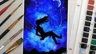 galaxy watercolor painting easy silhouette night sky