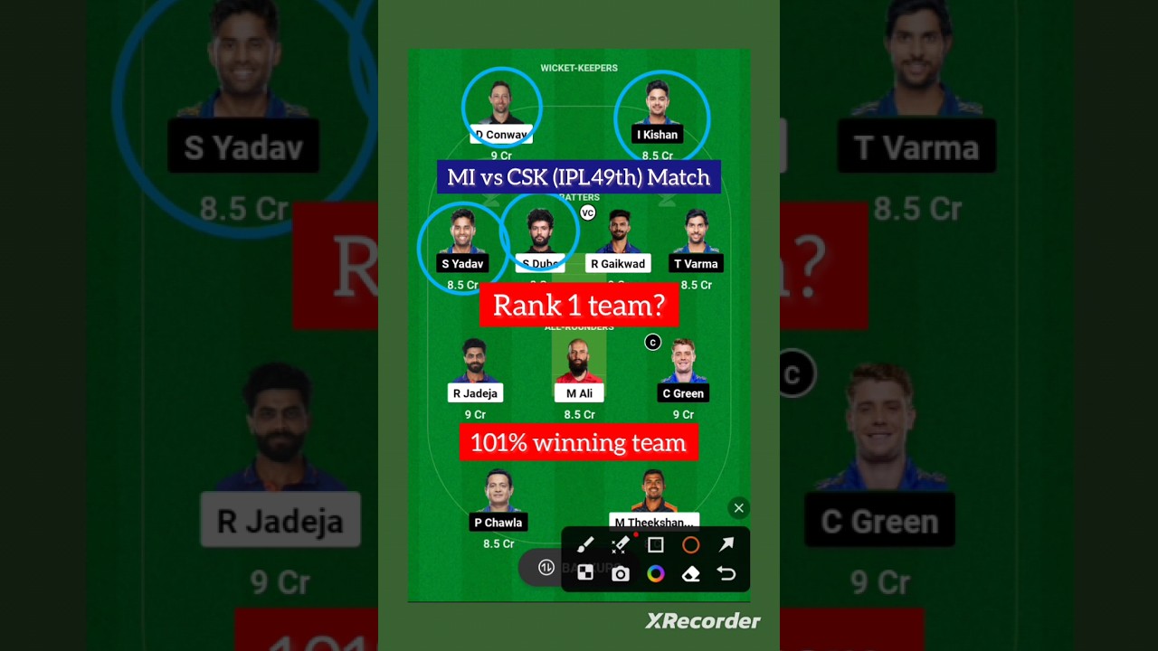 MI vs CSK dream11 prediction l MI vs CSK dream11 rank 1 team SL l IPL 2023 
