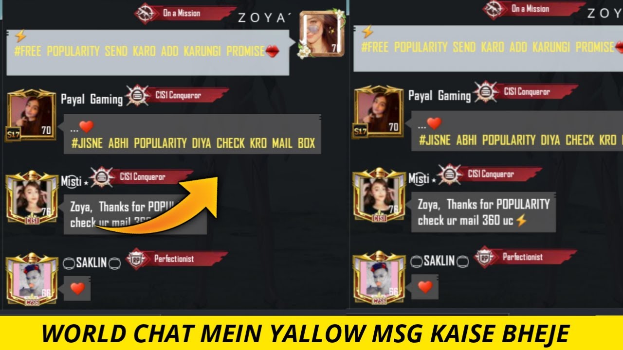 World Chat Mein Yellow Message Kaise Bheje Aasani Se Bgmi Pubg Font Change Trick 