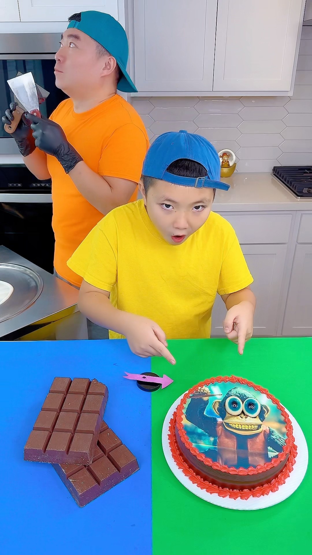 The monkey cake vs ketchup ice cream challenge!? #fnaf #funny by Ethan Funny Family