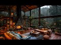 Rainy day retreat  tranquil cabin ambience with soothing jazz and rain sounds for deep sleep 