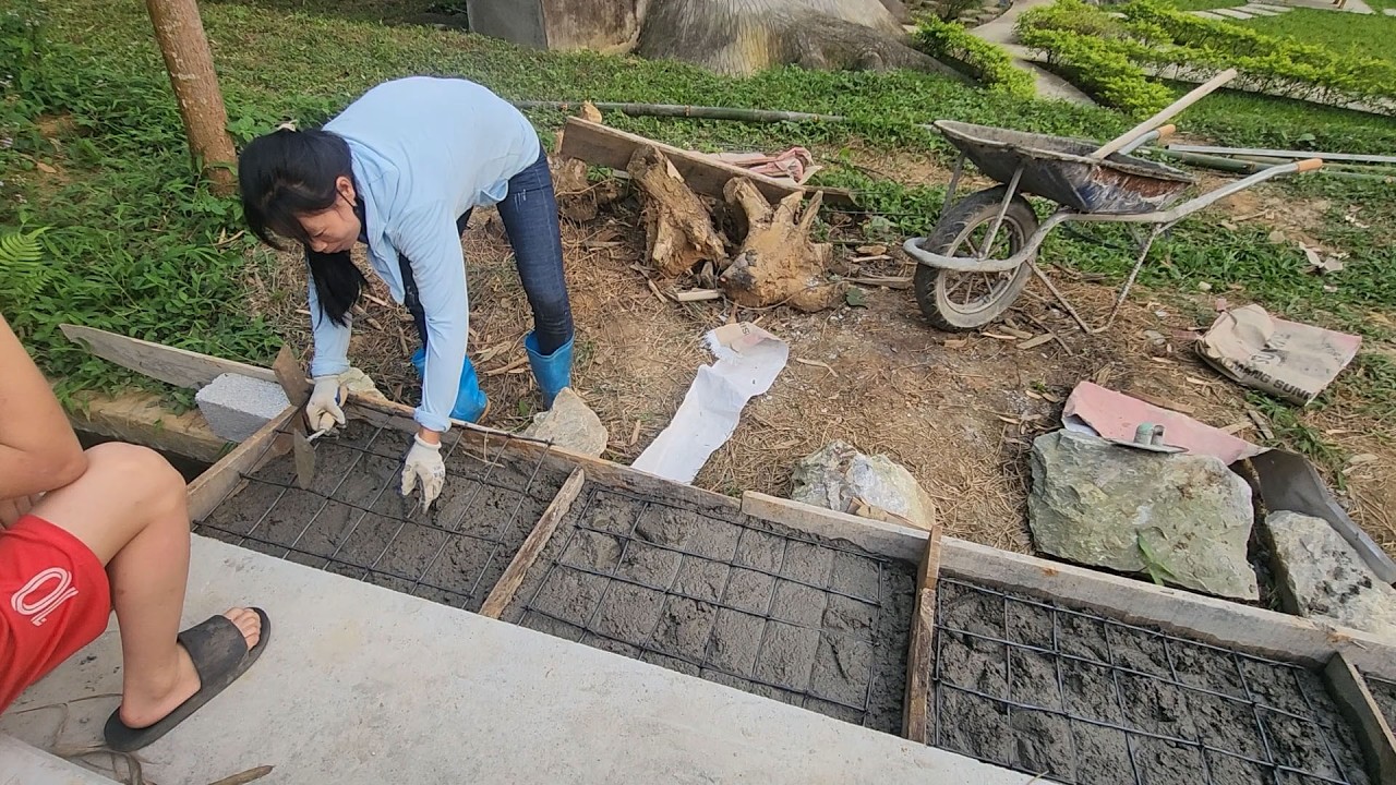 Pour a cement slab to cover the water channel.
