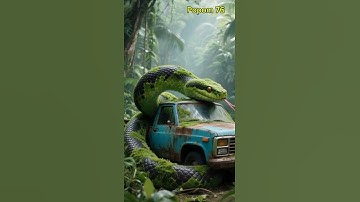 A giant mossy python is wrapped around an old car in the Amazon jungle #shorts #amazon #discovery