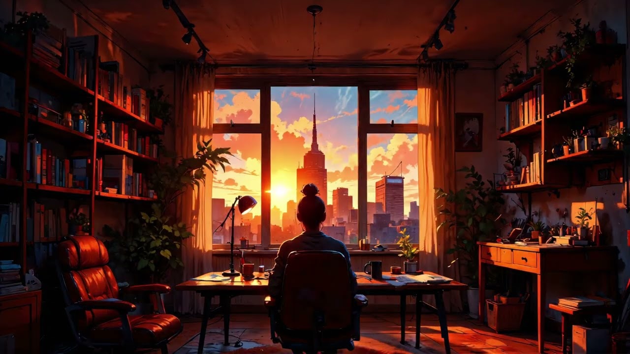 Sunset Serenity in a Cozy Urban Studio 🌆🎧| Lo-Fi Beats for Focus & Relaxation