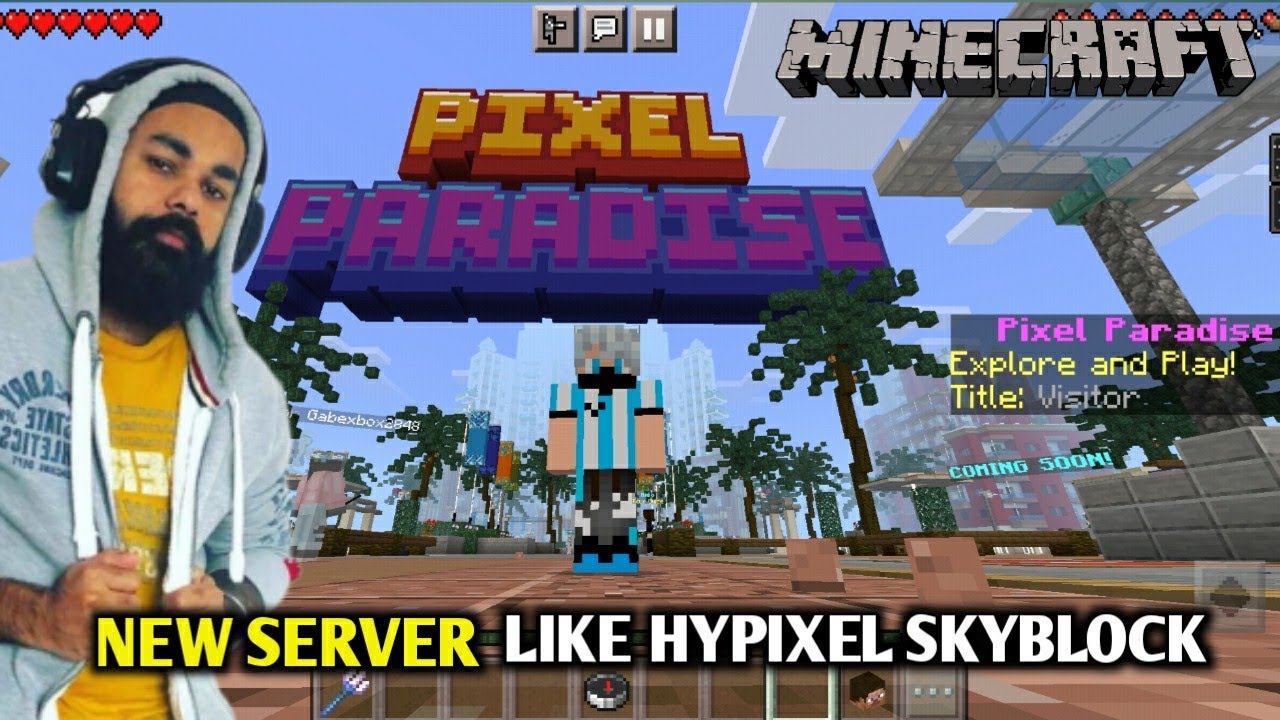 MINECRAFT PE NEW SERVER LIKE HYPIXEL SKYBLOCK /PIXEL PARADISE - YouTube