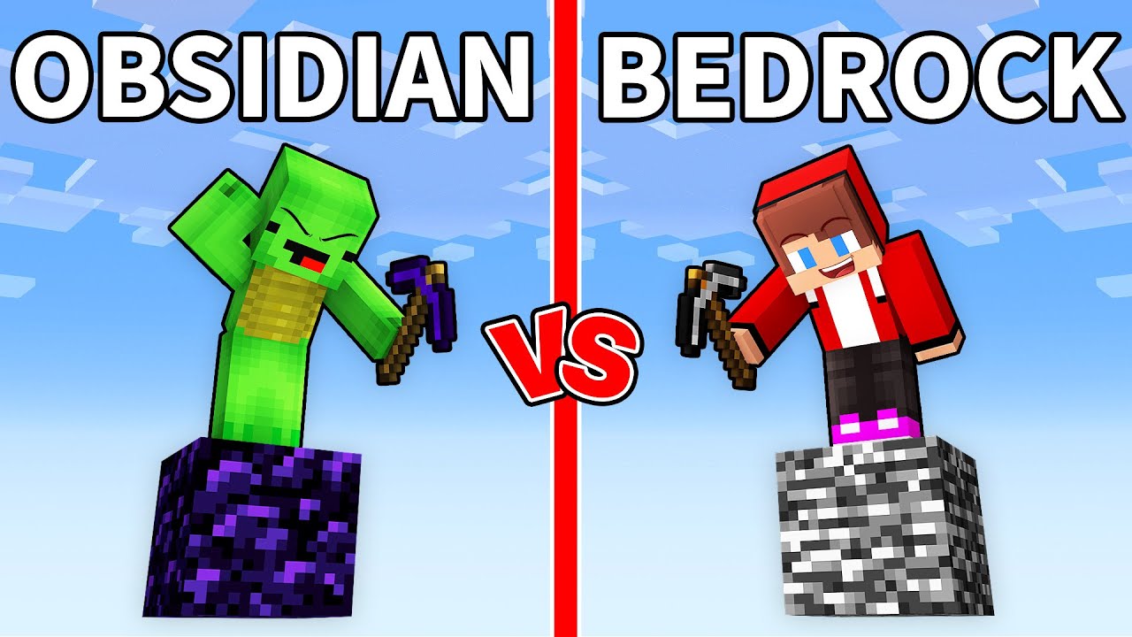 Mikey OBSIDIAN Block vs JJ BEDROCK Block Survival Battle in Minecraft (Maizen)