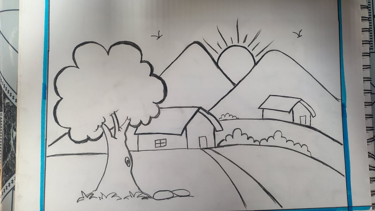 How to draw a scenery drawing|How to Draw Beautiful Village Scene Step ...