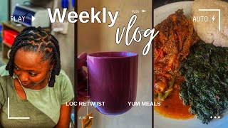 #weeklyvlog:What I eat in a day living alone, spend few days with me and Loc retwist ✨