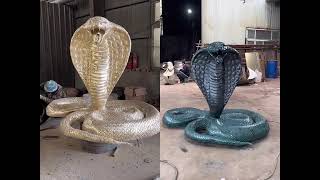 The bronze snake sculpture before and after coloring showcases a dramatic transformation.#aongking