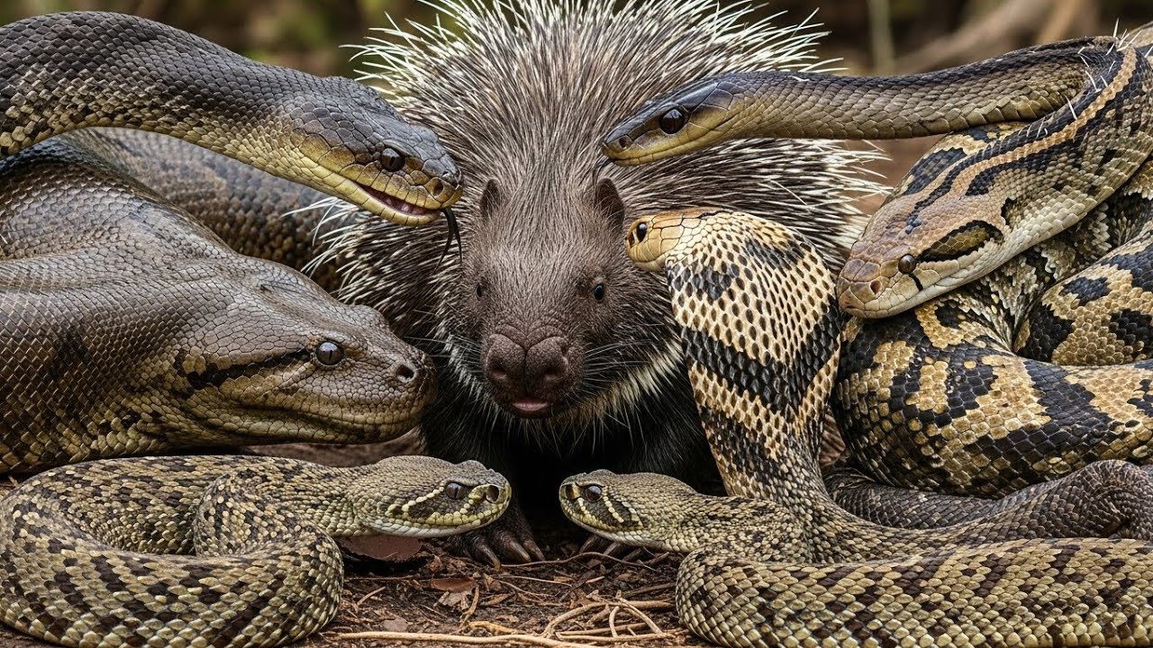 Porcupine vs Anaconda, Python, Black Mamba, Rattlesnake & King Cobra ...