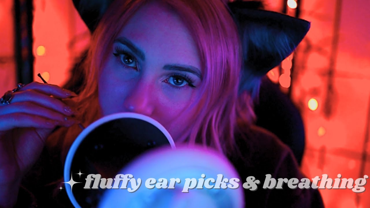 asmr no talking fluffy mic picks breathing + ear blowing YouTube
