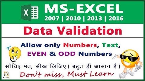 Data Validation in Excel ( Allow only Number, Text, Even and ODD Number ) - Lesson 110