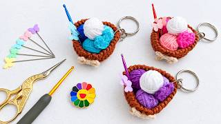 How to Crochet a Cute Mini Basket Keychain 🧶 | Easy Tutorial