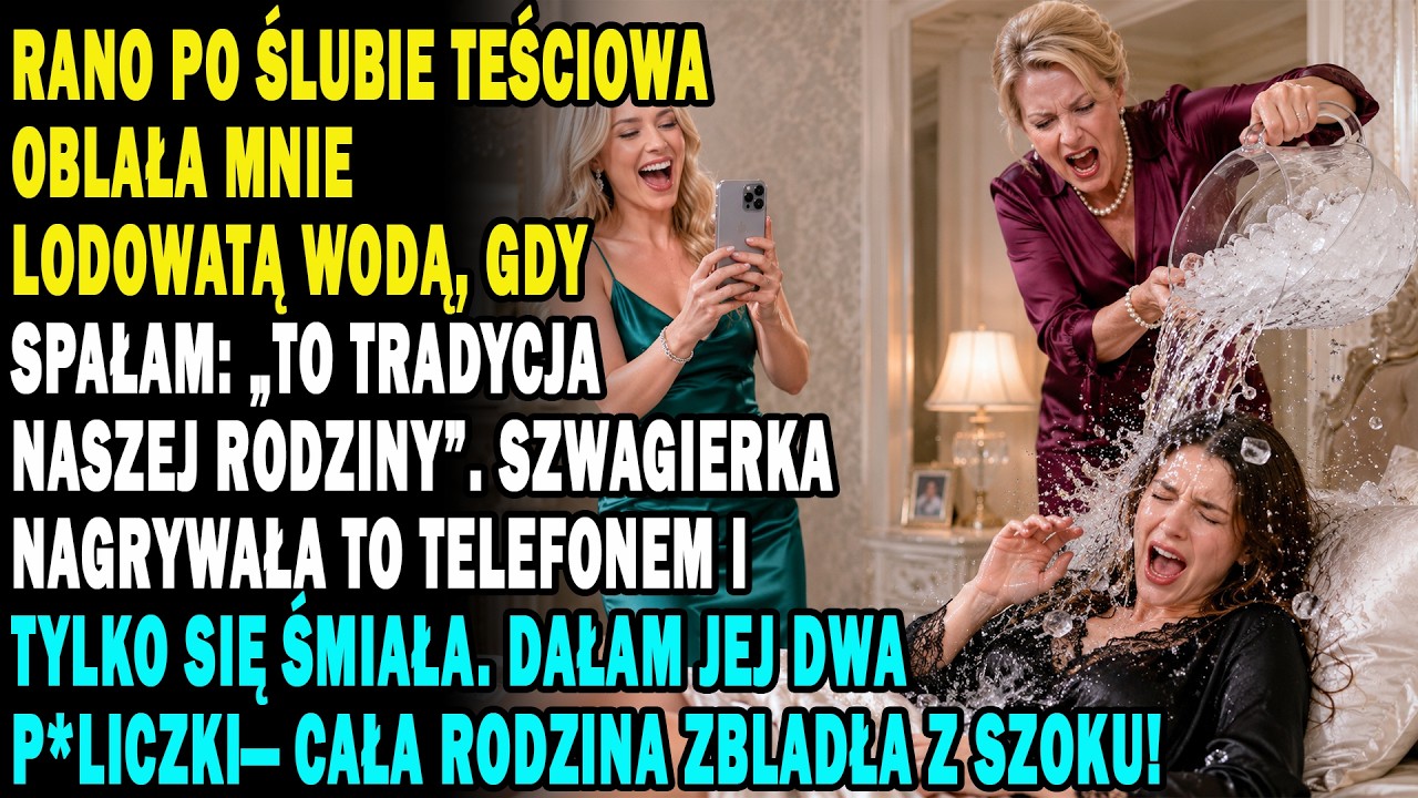 Pierwszego ranka po ślubie obudziła mnie lodowata woda wylana prosto na twarz. Moja teściowa stała nade mną z czerwoną miednicą, a szwagierka nagrywała to telefonem, mówiąc: „To tradycja naszej...