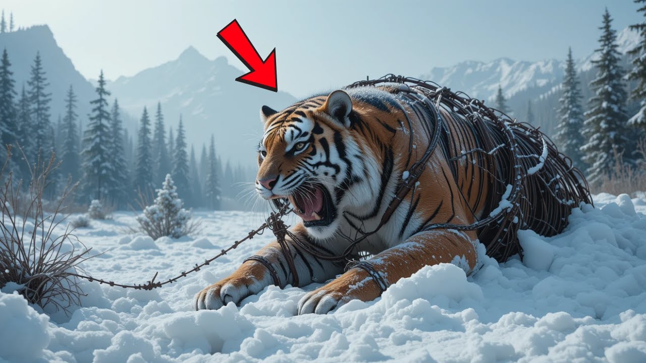 Rescue Team Saves Tiger Trapped in Wire Fence in Snowy Forest - YouTube